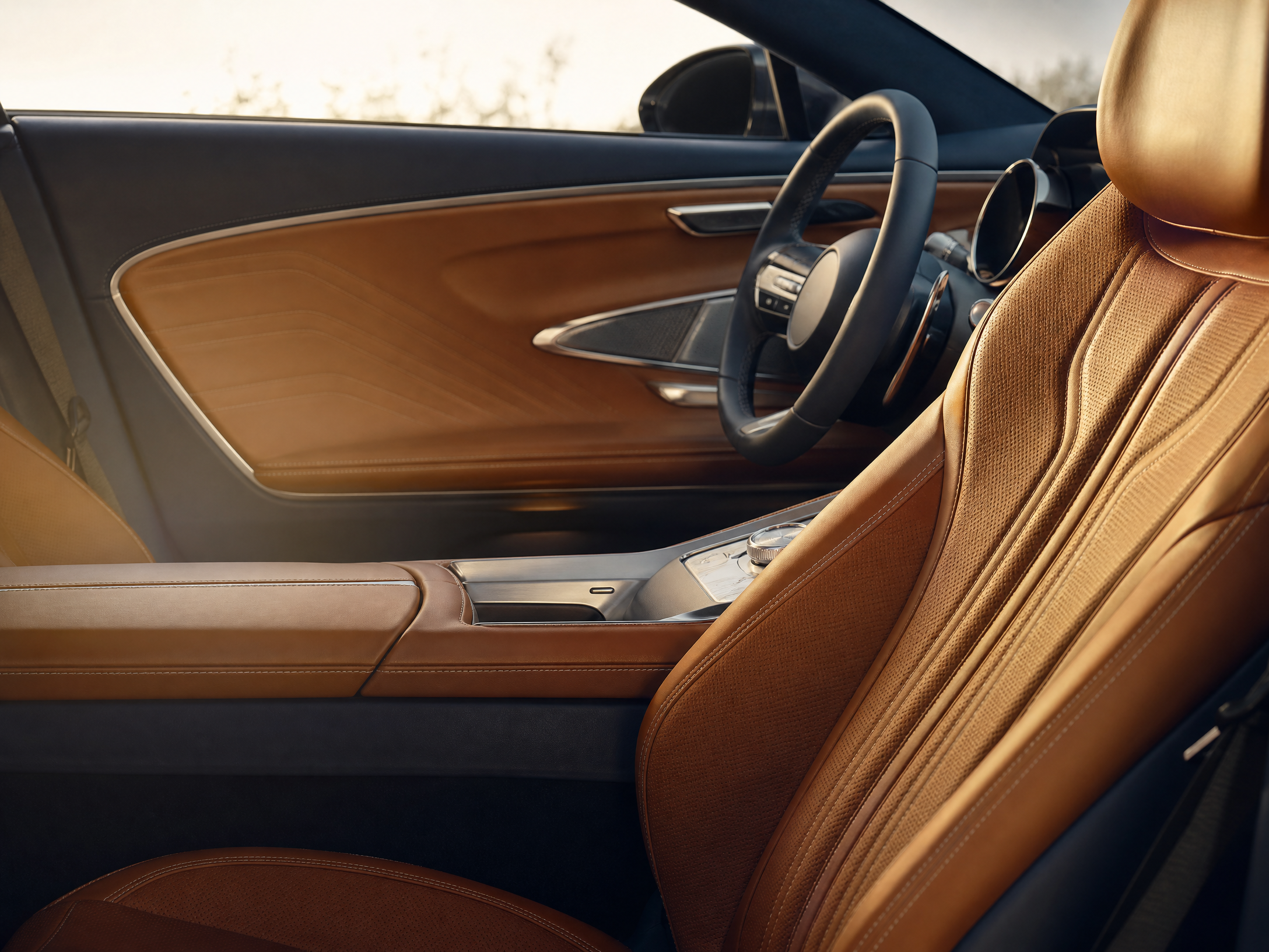 Immaculate cognac leather luxury car interior
